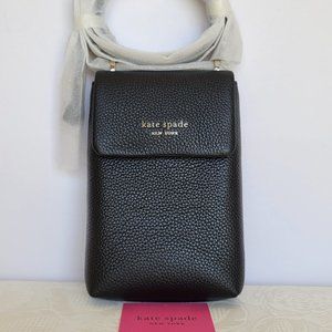 KATE SPADE Bradley North/South Pebbled Leather Phone Crossbody- Black color